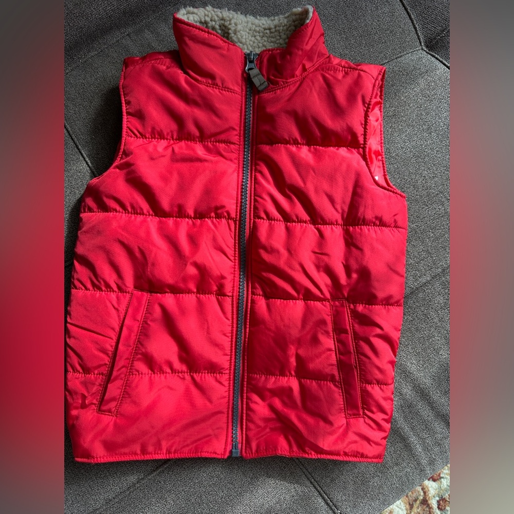Kids Vibrant Red Quilted Puffer Vest with Collar